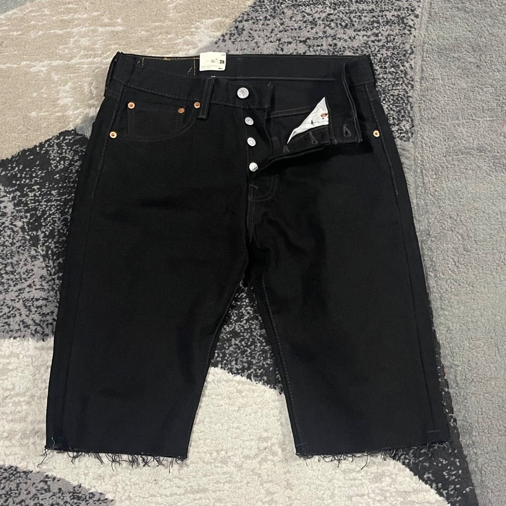 Levi's 501 Denim Shorts Men 29 Black Cut Off Raw Hem Button Fly Original Fit NEW